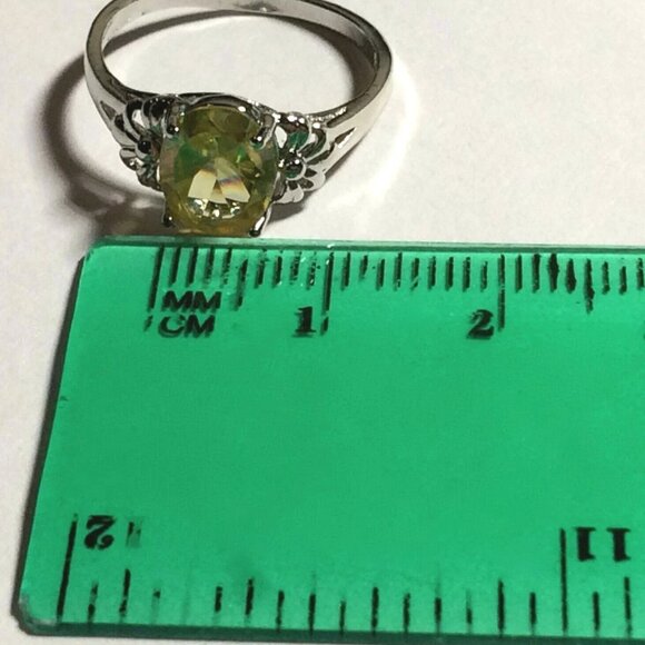 Sterling Silver Fleur de Lis Solitaire Ring Size 7 Canary Yellow Cubic Zirconia - Picture 10 of 10